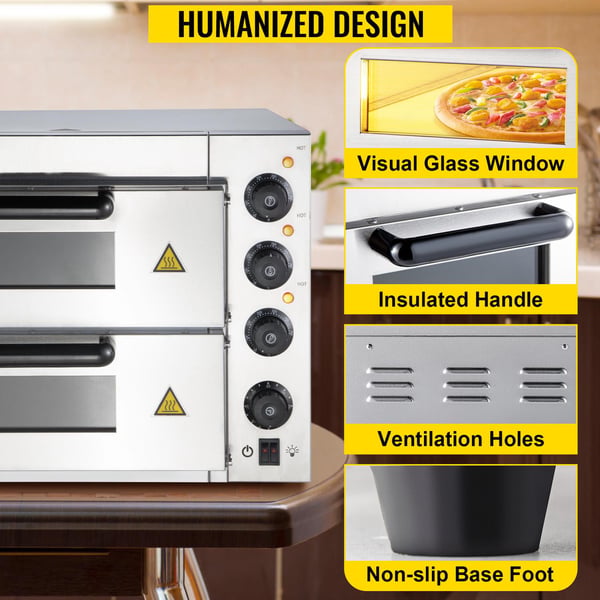 3000W 14" dubbellager kommersiell bänkskiva pizzaugn, exakt kontroll, jämn uppvärmning, timerfunktion, genomtänkta detaljer