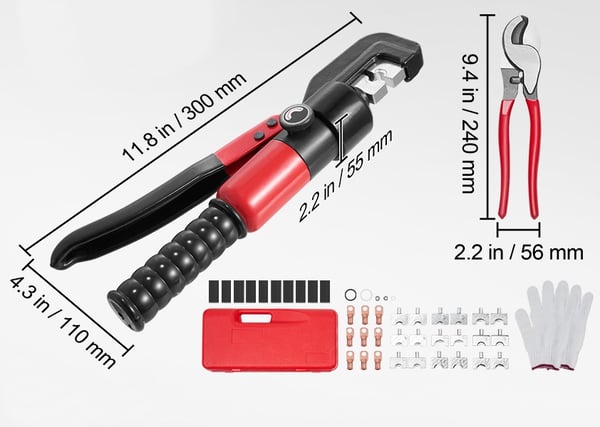 6 tons 11 mm slaglängd AWG12-2/0 hydraulisk kabelpresstång med 9 par stansar och tillbehör, robust och hållbar, lätt att använda