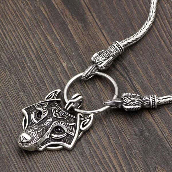 Wolf Viking Raven Heads halsbandshänge rostfritt stål