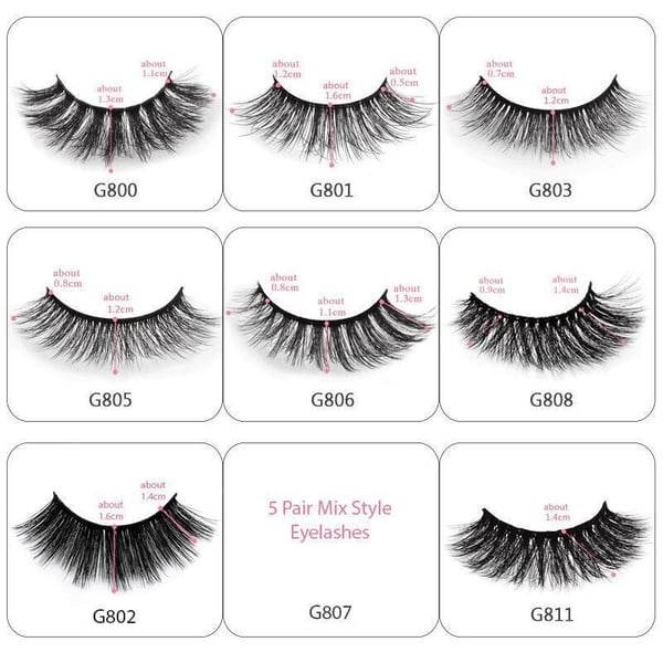 5 par falske øyevipper - 3D faux mink (G-802)