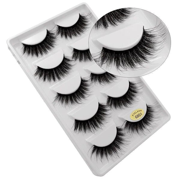 5-par falske øjenvipper - 3D faux mink (G-801)