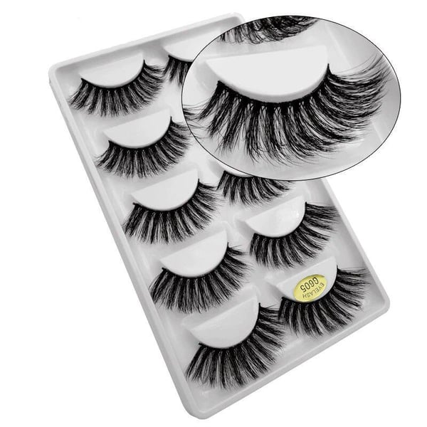 5-par falske øjenvipper - 3D faux mink (G-605)