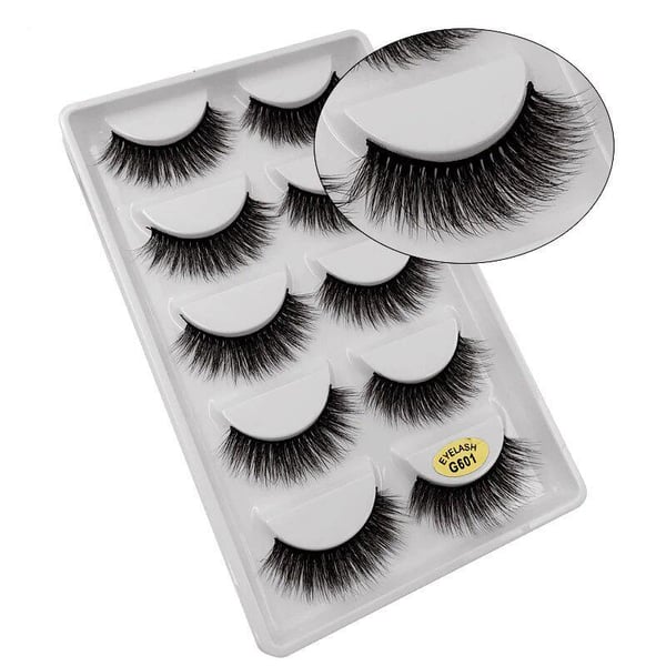 5-par falske øjenvipper - 3D faux mink (G-601)
