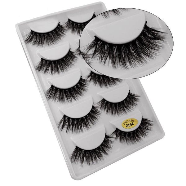 5 par falske øyevipper - 3D faux mink (G-604)