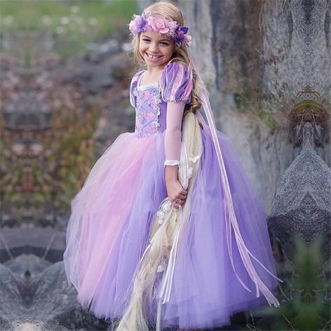 Prinsesse kjole Rapunzel Tangled kostume + 7 ekstra tilbehør