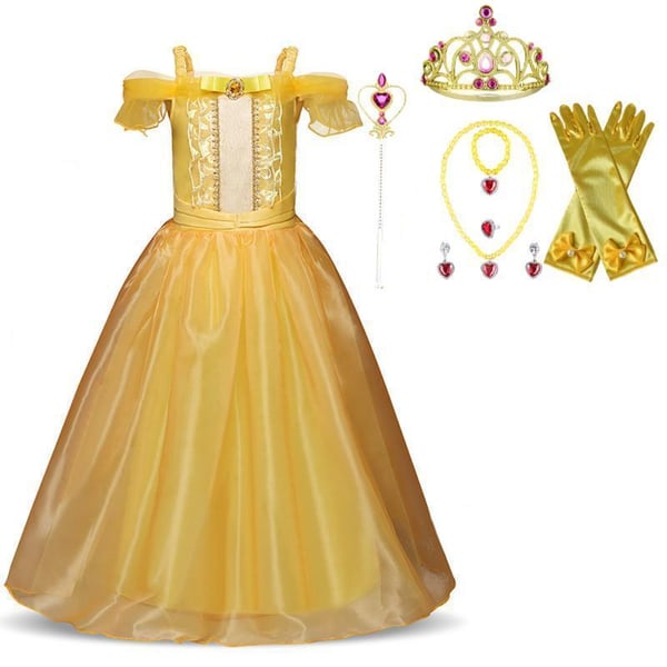 Prinsessa Belle mekko Kaunotar ja hirviö + 7 lisävarustetta