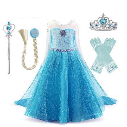 Elsa princess klänning + 4 extra tilbehör