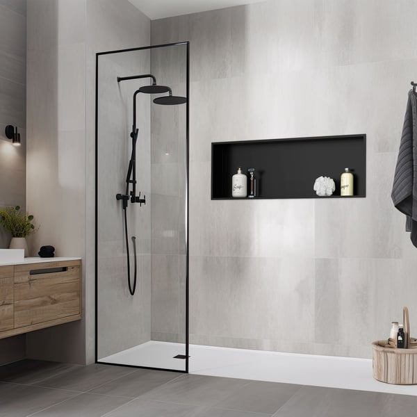 Brusebad 90x30 cm sort rustfrit stål vægniche Brusebad LuxeBath
