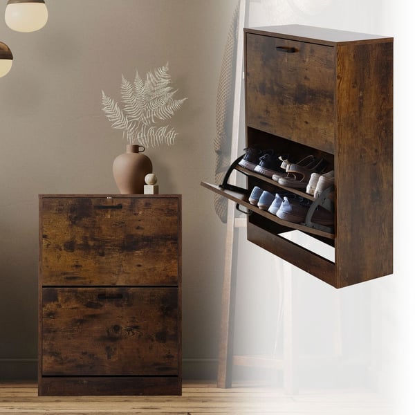 Skoskab 60x24x84 cm Brun inkl. 2 foldbare rum ML-Design