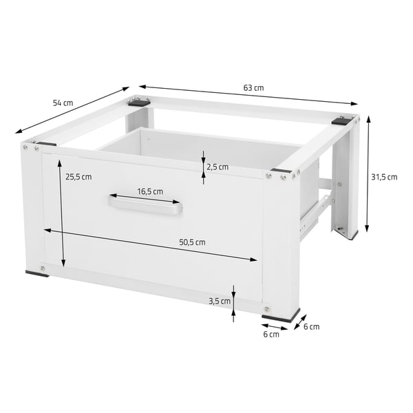 Vaskemaskinebund med skuffe 63x54 cm hvid stål ML design