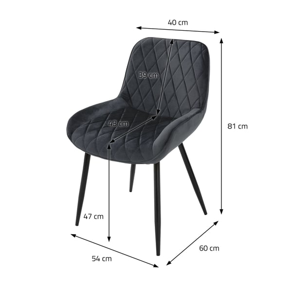 Spisebordsstol sæt med 2 stk. antracit fløjlspolstring med metalben inkl. samlemateriale ML-Design