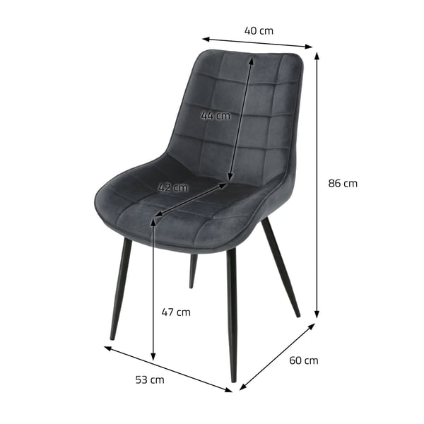 Spisebordsstol sæt med 2 stk. antracit fløjlspolstring med metalben inkl. samlemateriale ML-Design