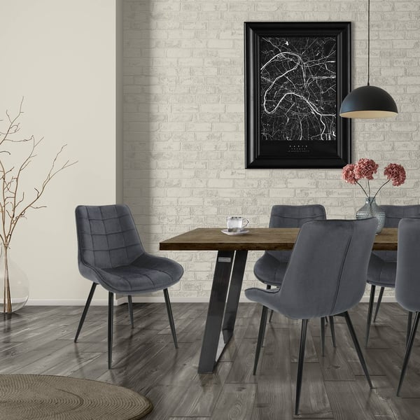 Spisebordsstol sæt med 2 stk. antracit fløjlspolstring med metalben inkl. samlemateriale ML-Design