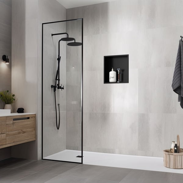 Brusebakke 30x30 cm sort rustfrit stål vægniche Brusebakke LuxeBath