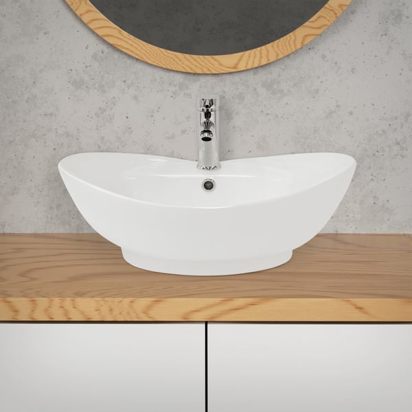 Håndvask inkl. afløbssæt med overløb 59x39,5x20,5 cm hvid keramik ML-design