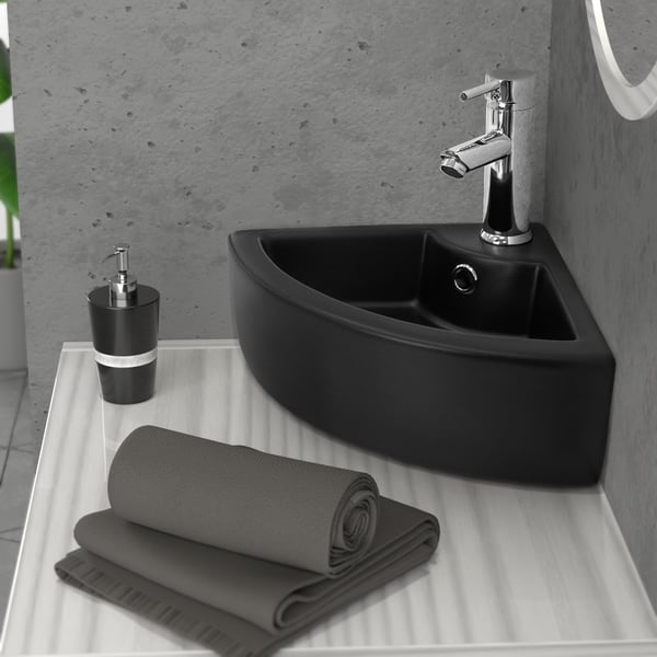Firkantet håndvask med overløb 46x33x13 cm sort keramik ML-Design