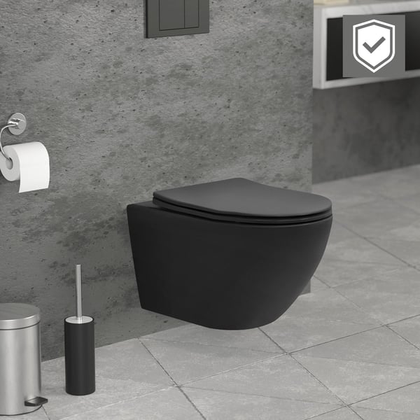 Randløst væghængt toilet med nano-belægning 52x36x34 cm sort mat keramik ML design