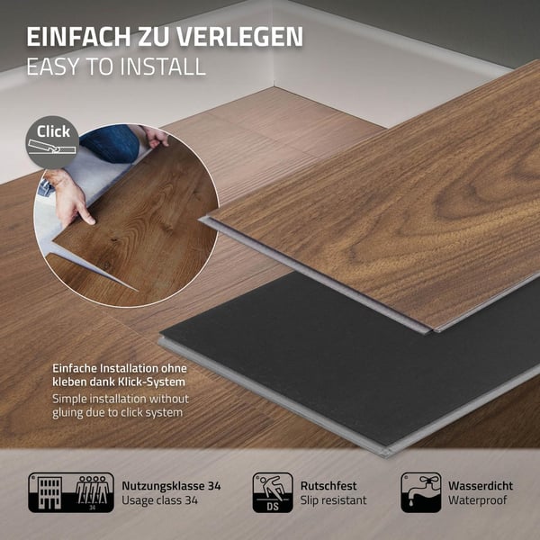 7,5 m² Click vinylgulv eg 4,2 mm slidlag brun gulvbelægning PVC-laminat