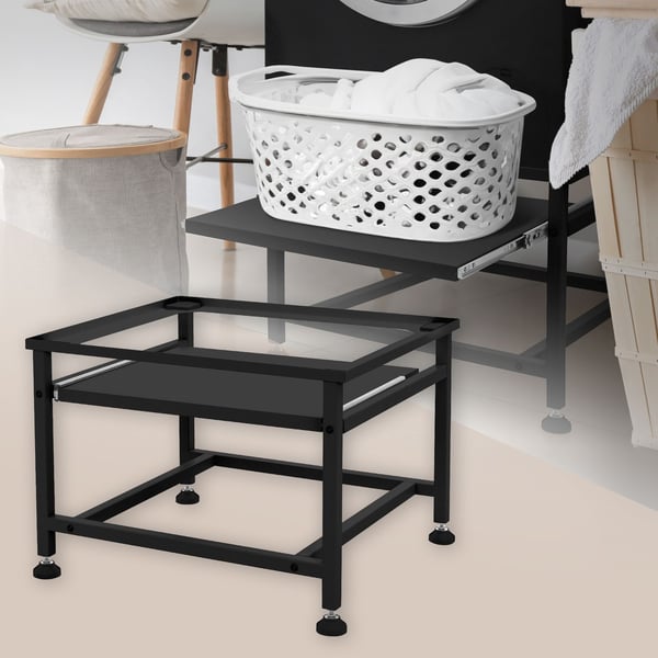 Pesukoneen pohja ulosvedettävällä hyllyllä musta teräs ML design