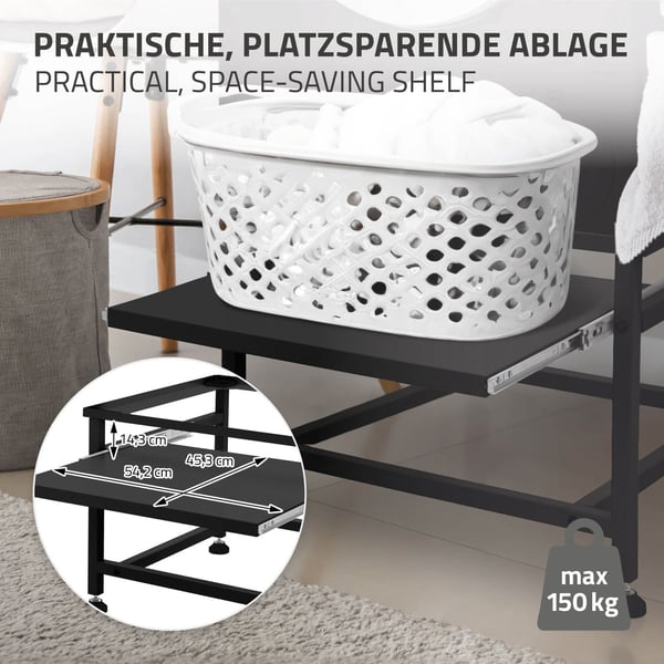 Tvättmaskinsunderrede med utdragbar hylla svart stål ML design