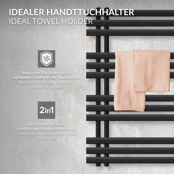 Design badrumsradiator Iron EM 600x1000 mm svart matt Luxe Bath