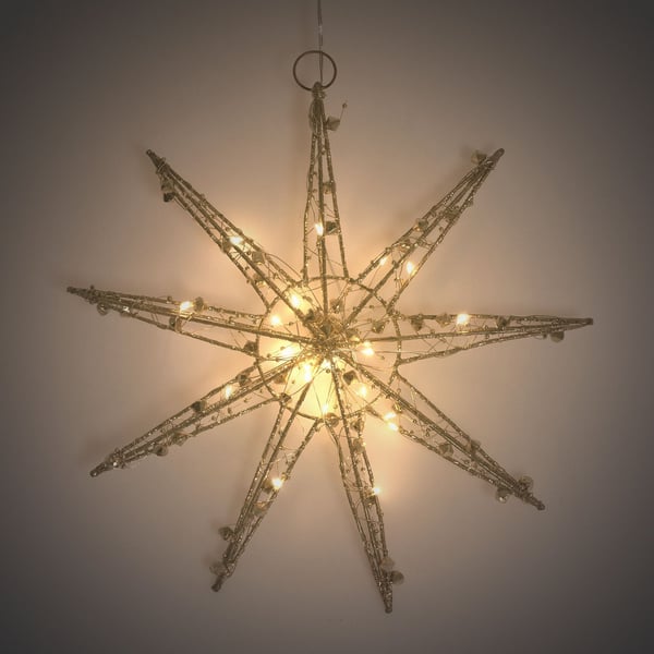 LED-julestjerne 30 cm guldmetal med varmhvide LED'er