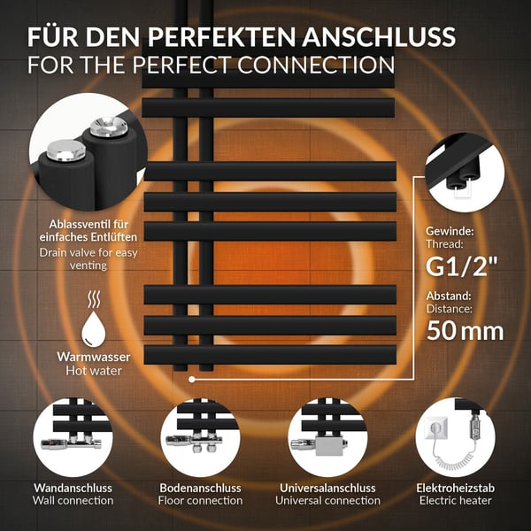 Design badeværelsesradiator Iron EM 500x1200 mm sort mat Luxe Bath