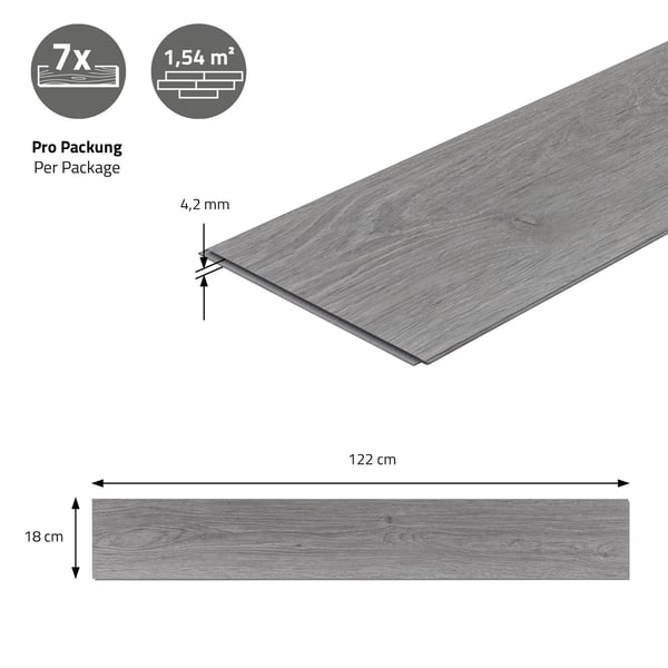 6 m² Klikvinylgulv Hickory 4,2 mm slidlag Grå PVC-gulv Laminat