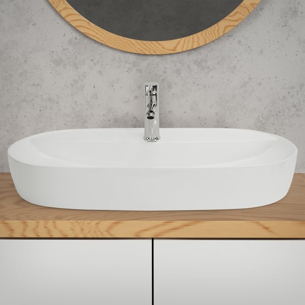 Ovalt tvättställ utan bräddavlopp 80x40x12 cm vit keramik ML-Design