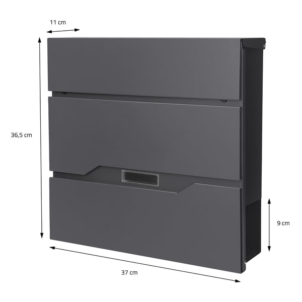 Sokkelbrevkasse med avisrum 37x11x36,5 cm antracit rustfrit stål ML design
