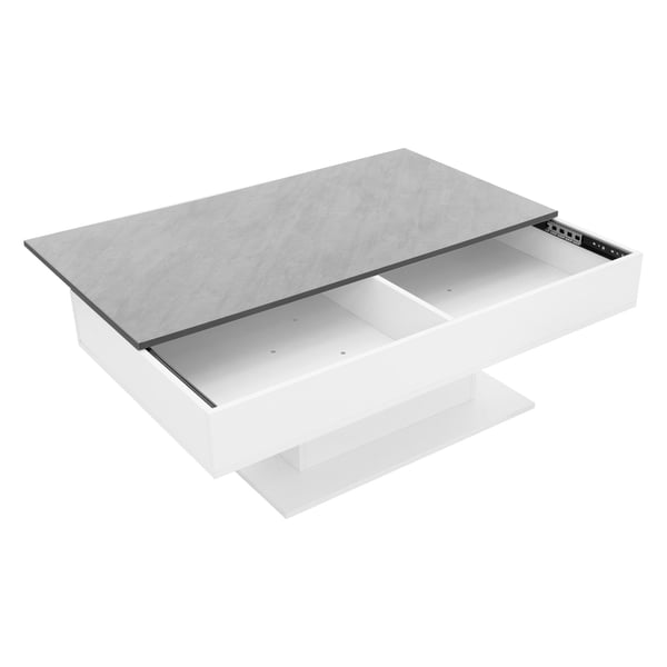 Sofabord 110x60x40 cm hvid/betonlook inkl. 2 opbevaringsrum under skydeplade ML-design