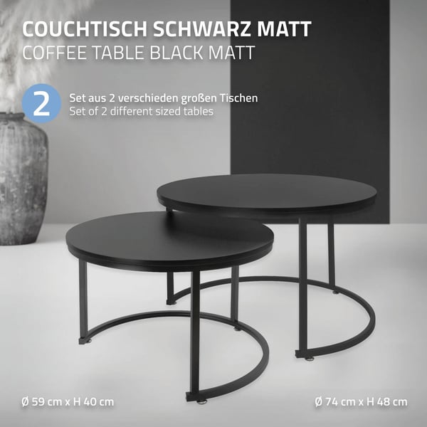 Sohvapöytä 2 kpl pyöreä musta matta MDF ja metalli ML design