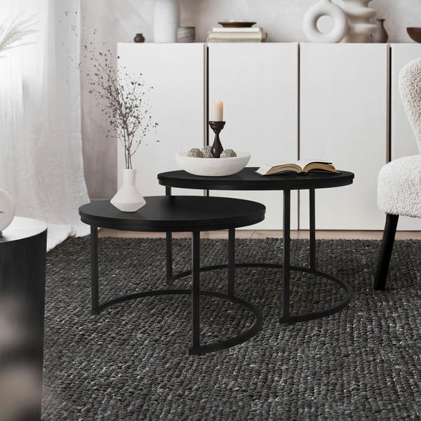 Sohvapöytä 2 kpl pyöreä musta matta MDF ja metalli ML design