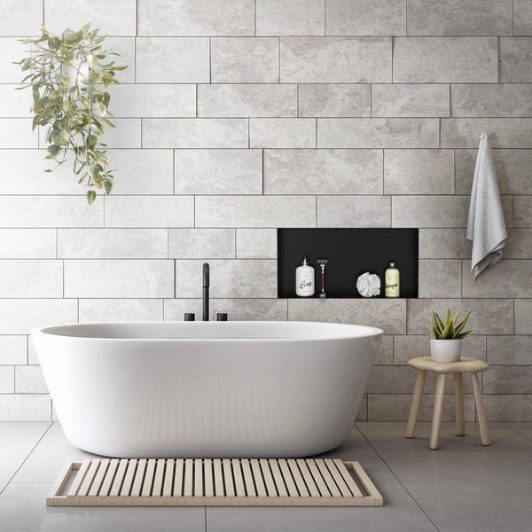 Bruseniche 60x30 cm sort rustfrit stål indbygningsramme Vægniche Brusekar LuxeBath