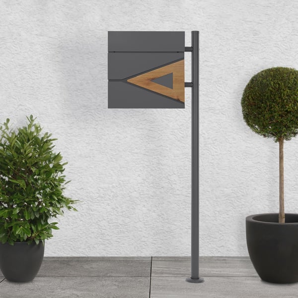 Sokkelbrevkasse med avisrum 37x36,5x11 cm antracit/træ-effekt stål ML design