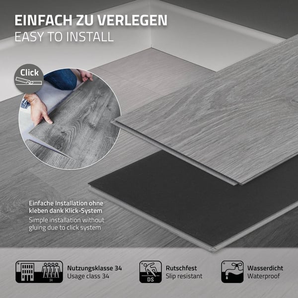 3 m² Klikvinylgulv Hickory 4,2 mm slidlag Grå PVC-gulv Laminat