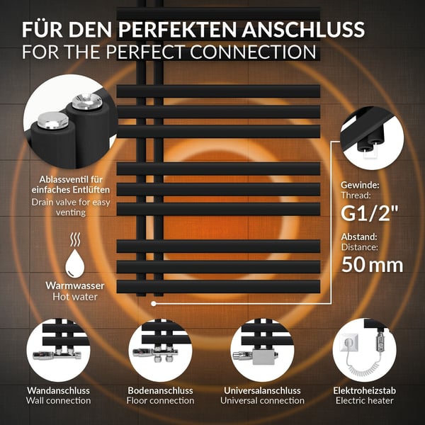 Design kylpyhuoneen patteri Iron EM 600x1600 mm musta matta Luxe Bath