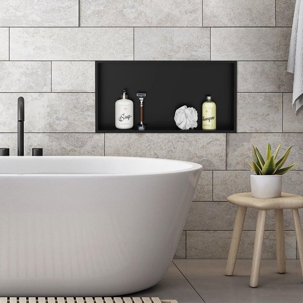 Brusebakke 60x30 cm sort rustfrit stål vægniche Brusebakke LuxeBath