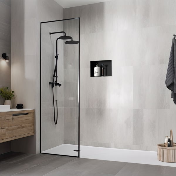 Brusebad 30x20 cm sort rustfrit stål indbygningsramme Vægniche Brusebad LuxeBath