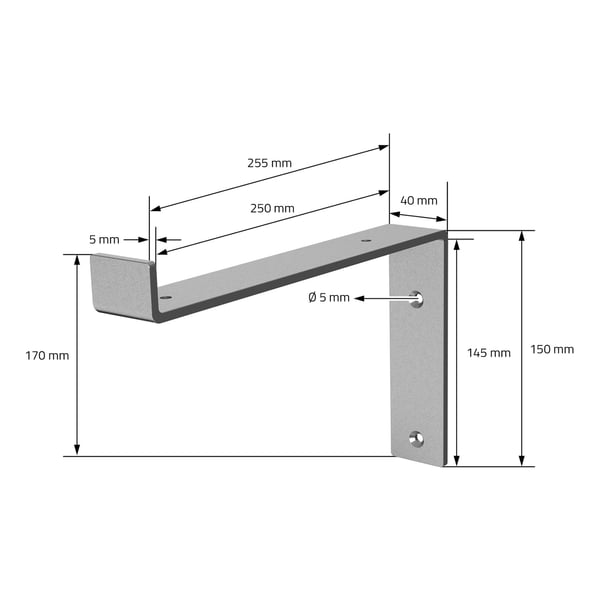 Hyldeknægt 2 stk. 25x4x14,5 cm industrielt metal 5 mm hul ML design