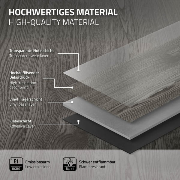 Deluxe PVC klæbende vinylgulv grå eg 91,5 cm x 15,3 cm x 2 mm ML-Design