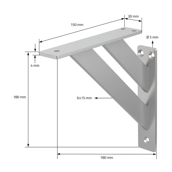 Hyllytelineet 2 kpl 180x180 mm hopea alumiini ML design