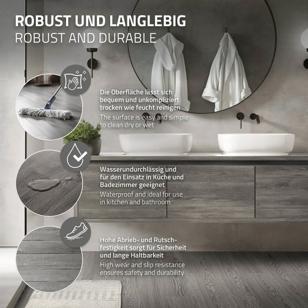 Deluxe PVC klæbende vinylgulv grå eg 91,5 cm x 15,3 cm x 2 mm ML-Design
