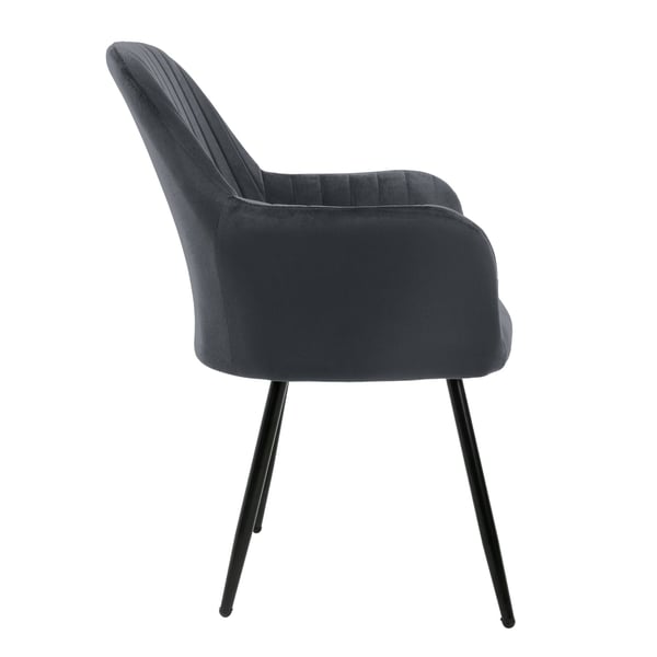 Spisebordsstole med ryglæn og armlæn sæt med 2 grå med fløjlsbetræk og metalben ML-Design