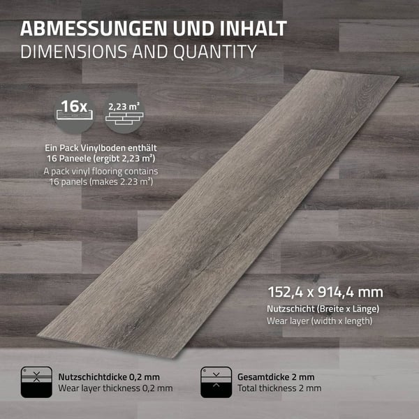 6,9 m² PVC-liimavinyylilattia Vinyylilattia Laminaattilattia Harmaa mänty
