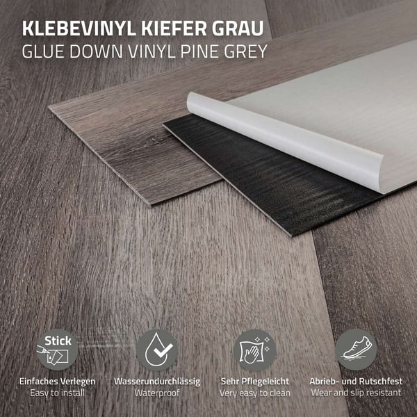 4,6 m² PVC-klæbende vinylgulv Vinylgulv Laminatgulv Gråt fyrretræ