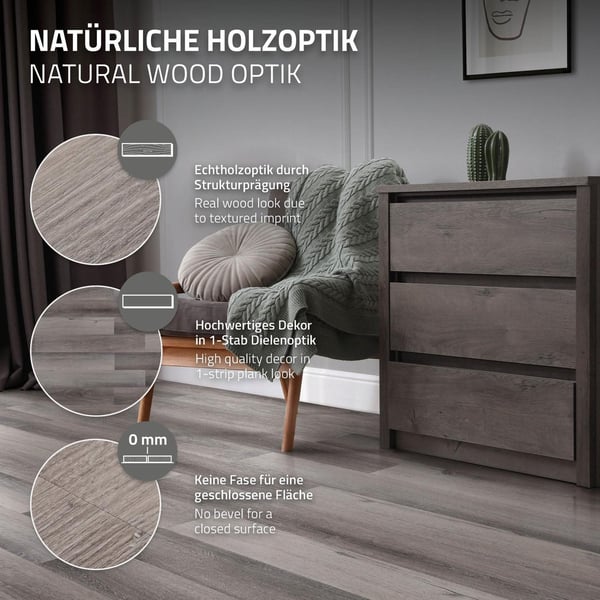 Deluxe PVC klæbende vinylgulv til 2,3 m² fyrretræsgrå 2 mm tyk ML-Design