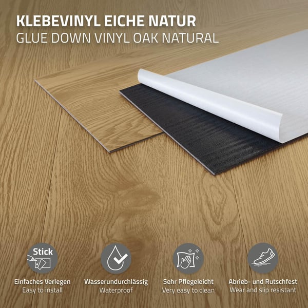 Deluxe PVC-klæbende vinylgulv til 2,3 m² naturlig eg 2 mm tykt ML-design