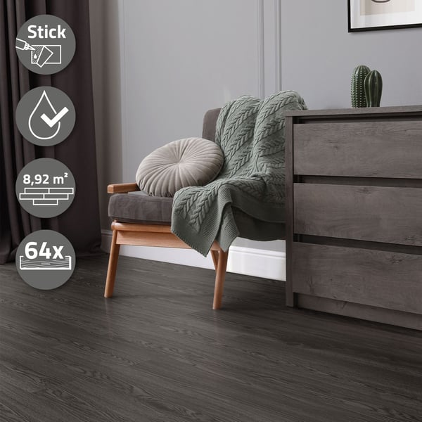 9,2 m² PVC-liimavinyylilattia Vinyylilattia Laminaattilattia Tummanharmaa