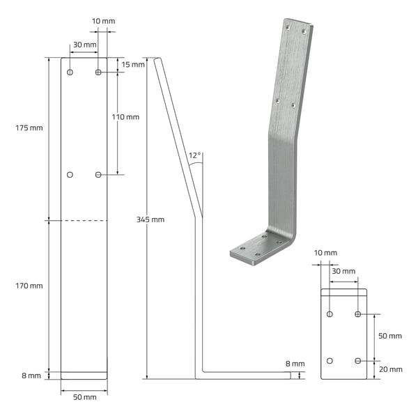 Hyllyteline 2 kpl 34.5x9x5 cm hopea teräs ML design